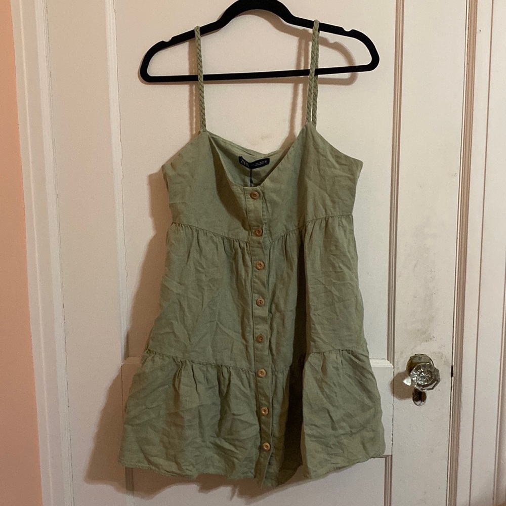 Zara green dress large - Zara woven strap dress nwt button up sleeveless